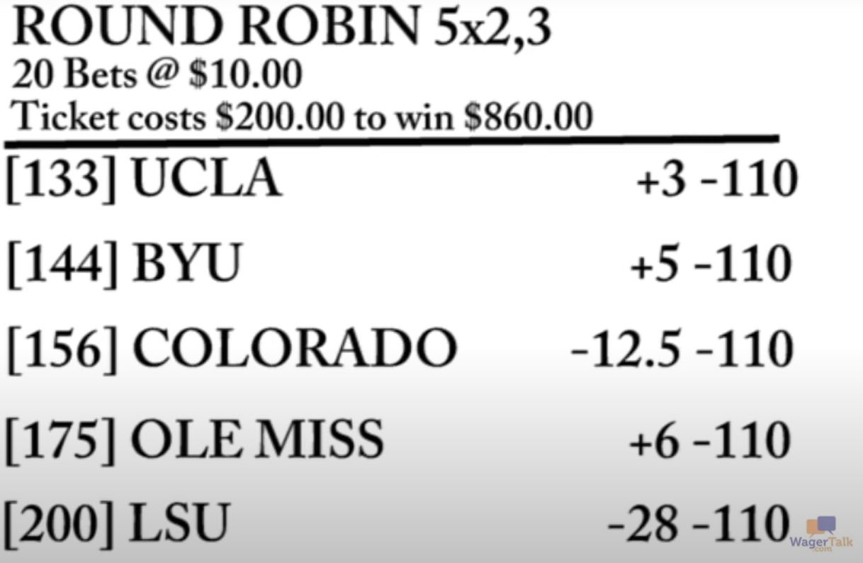 An example of a five-team round robin parlay