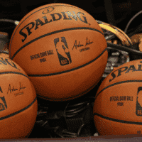 NBA Basketballs on a Rack
