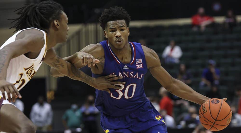 Kansas Jayhawks Player Dribbling