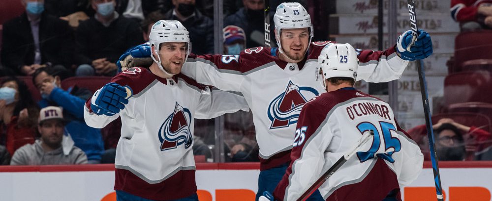 Colorado Avalanche players celebrate goal