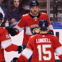 Florida Panthers players celebrate goal