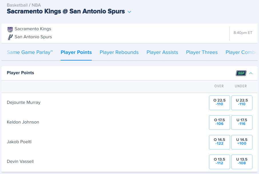 Spurs vs Kings Player Props