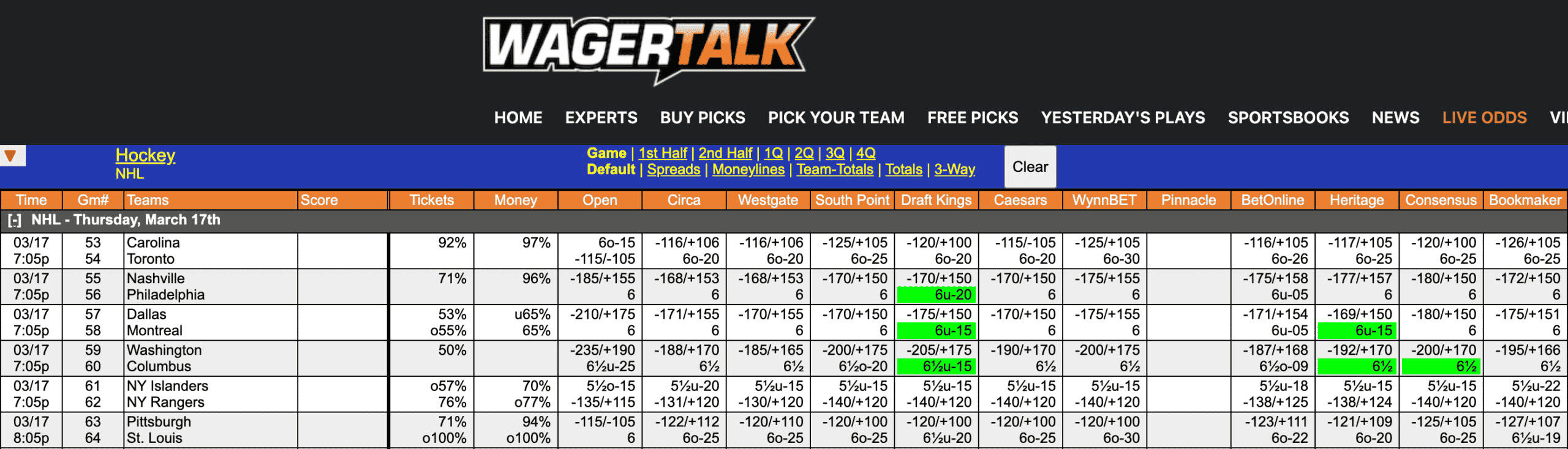 NHL Odds 3/17/22