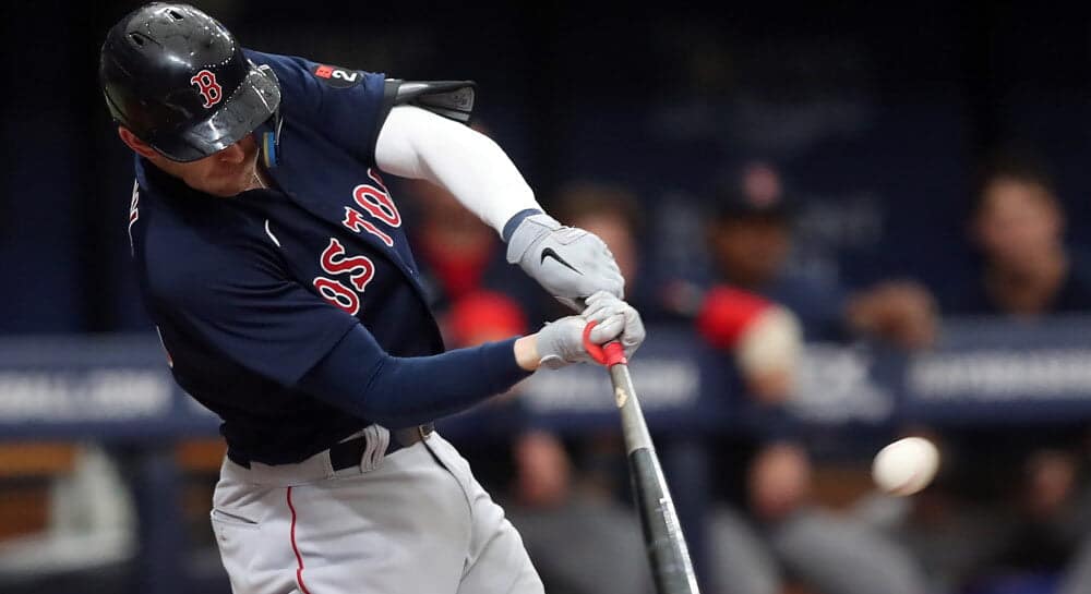 Trevor Story of Red Sox Hits Baseball