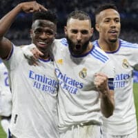 Real Madrid players celebrate La Liga goal