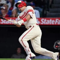 Mike Trout of Angels Hits Baseball