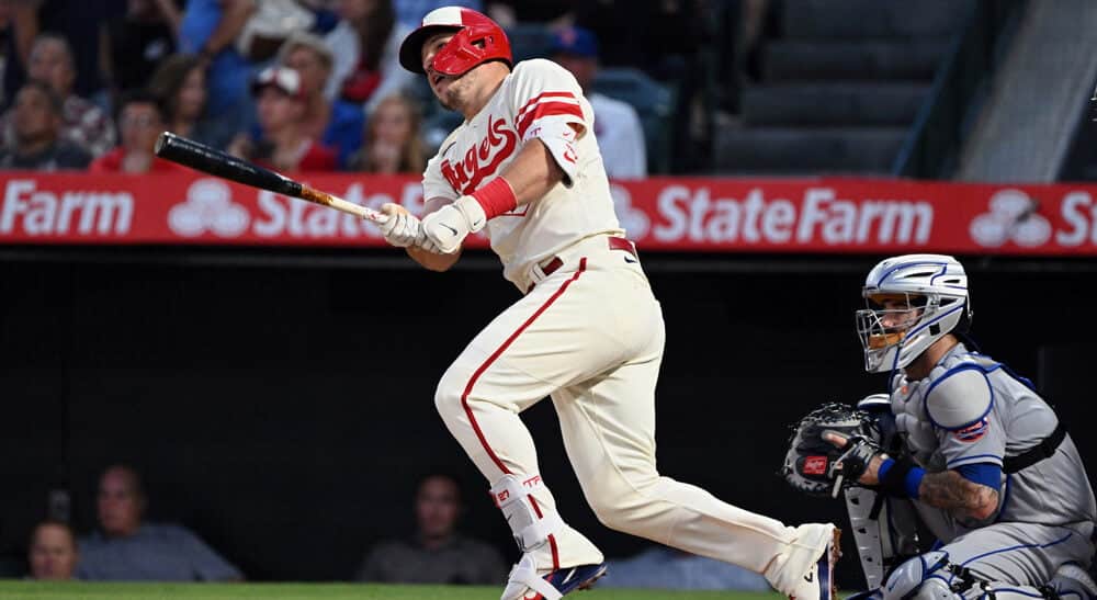Mike Trout of Angels Hits Baseball