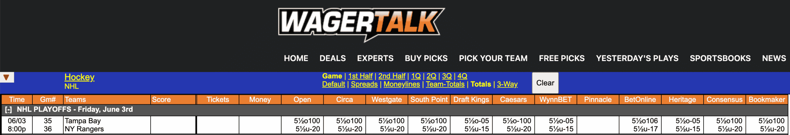 NHL Odds June 3