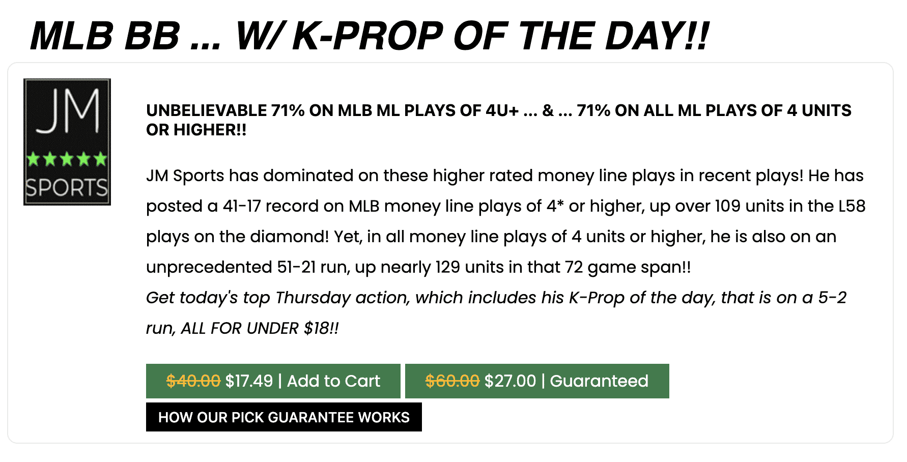 JM Sports MLB Picks