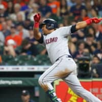 Jose Ramirez of Guardians hits baseball