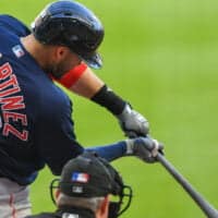 J.D. Martinez of Red Sox Hits Ball