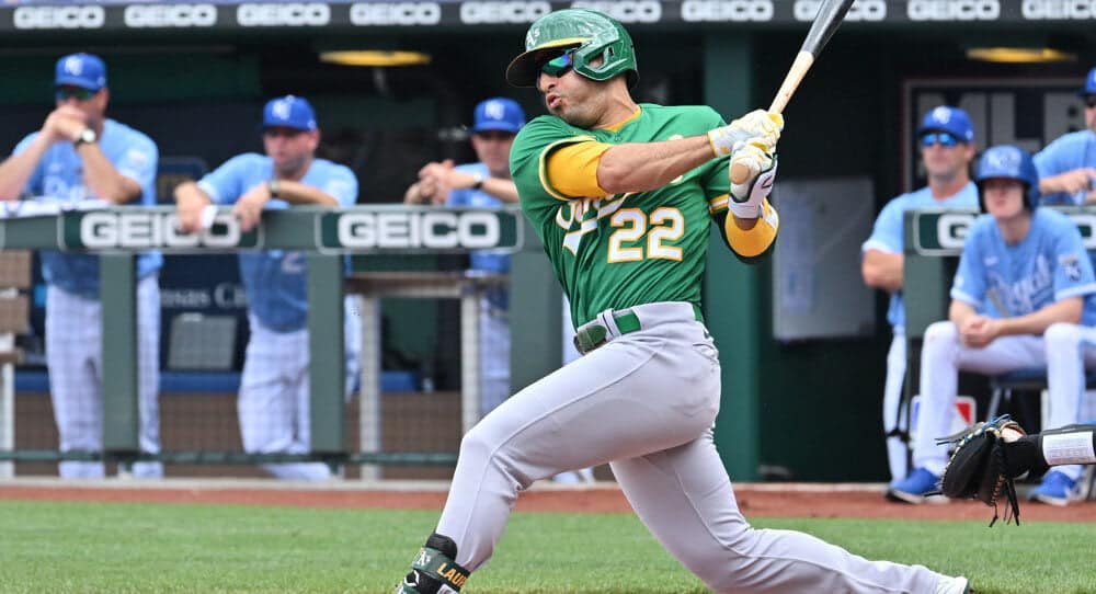 Oakland Athletics Player Hits Baseball