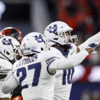 Utah State Football Players Celebrate Turnover