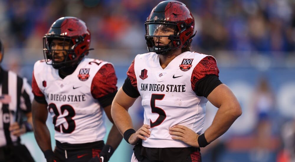 San Diego State Players Wait For Play Call