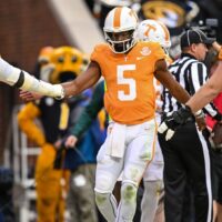 Tennessee Quarterback Celebrates With Offensive Line