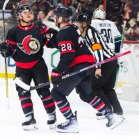 Ottawa Senators Players Celebrate After Goal