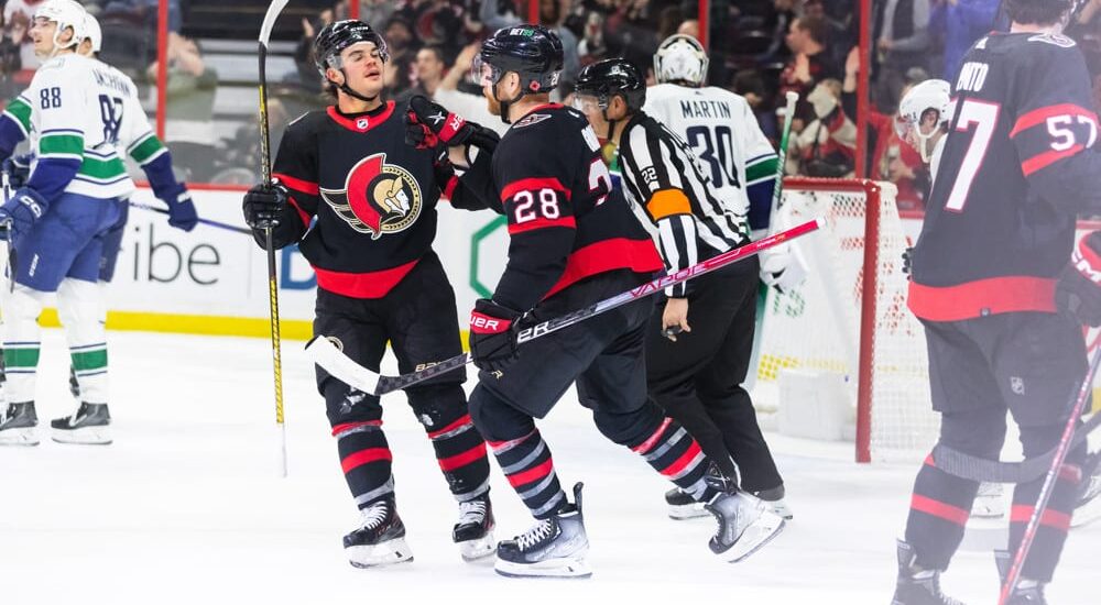 Ottawa Senators Players Celebrate After Goal