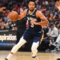 CJ McCollum of Pelicans attempts to pass NBA Player Props today