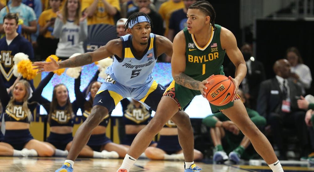 Baylor Bears player holds basketball