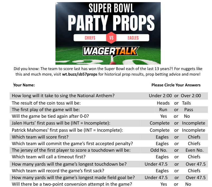 Super Bowl 57 Prop Sheet