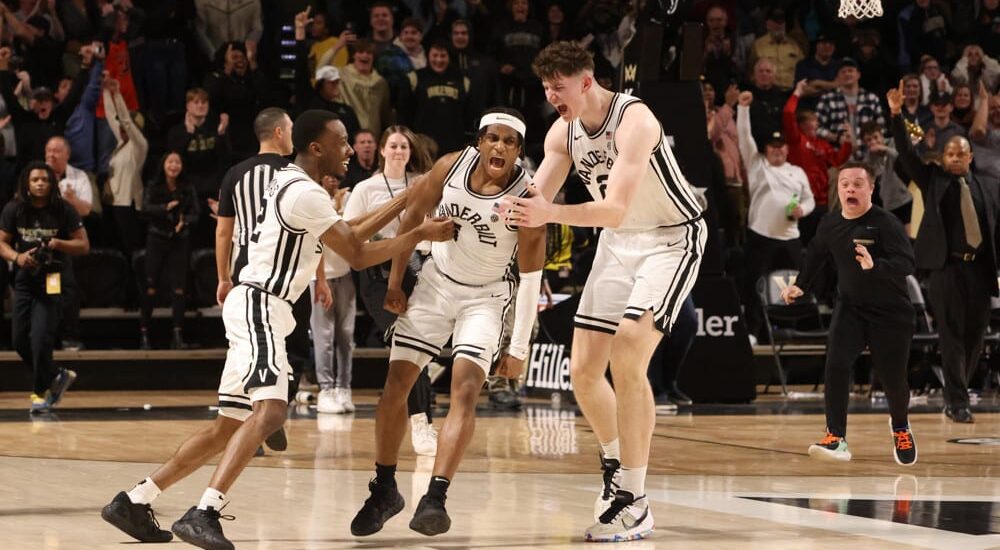 Vanderbilt players celebrate after play