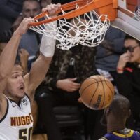 Aaron Gordon of Nuggets dunks basketball