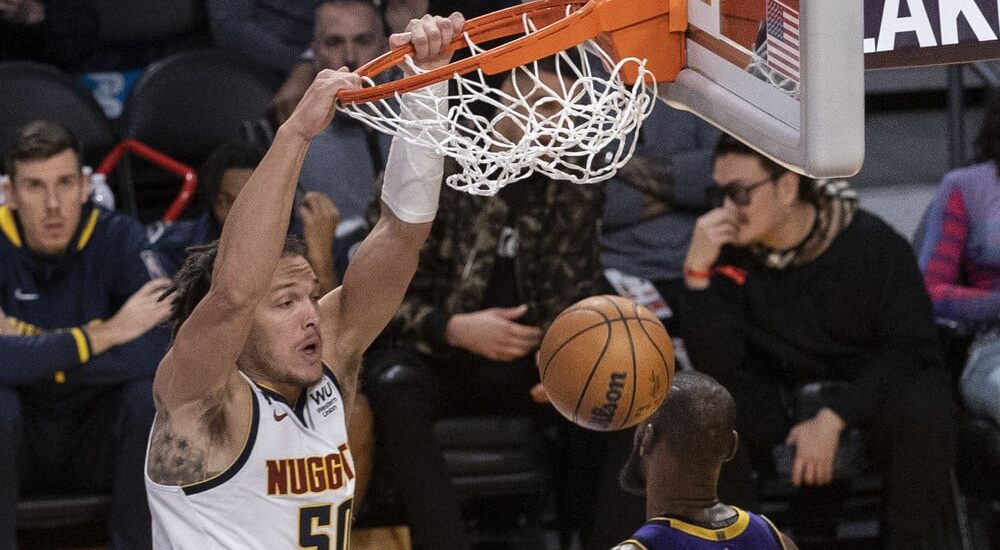 Aaron Gordon of Nuggets dunks basketball