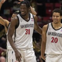 San Diego State players celebrate after play