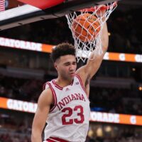 Indiana player dunks basketball