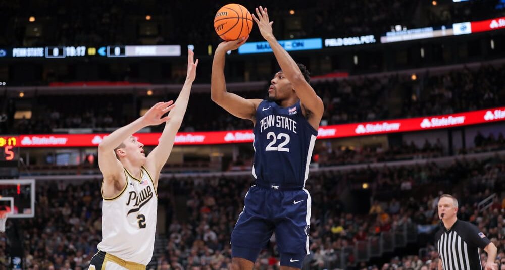 Jalen Pickett of Penn State shoots shot