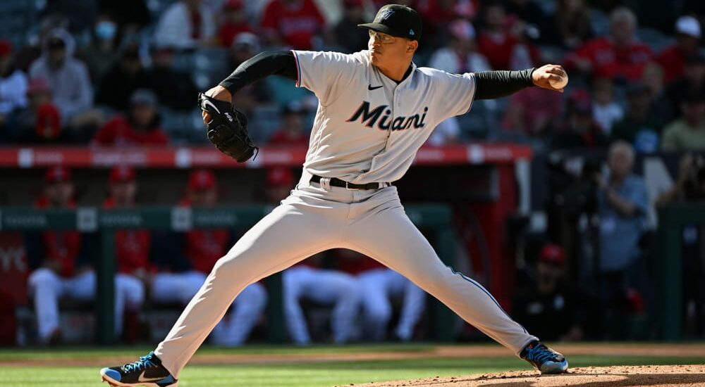 Jesus Luzardo of Marlins pitches baseball