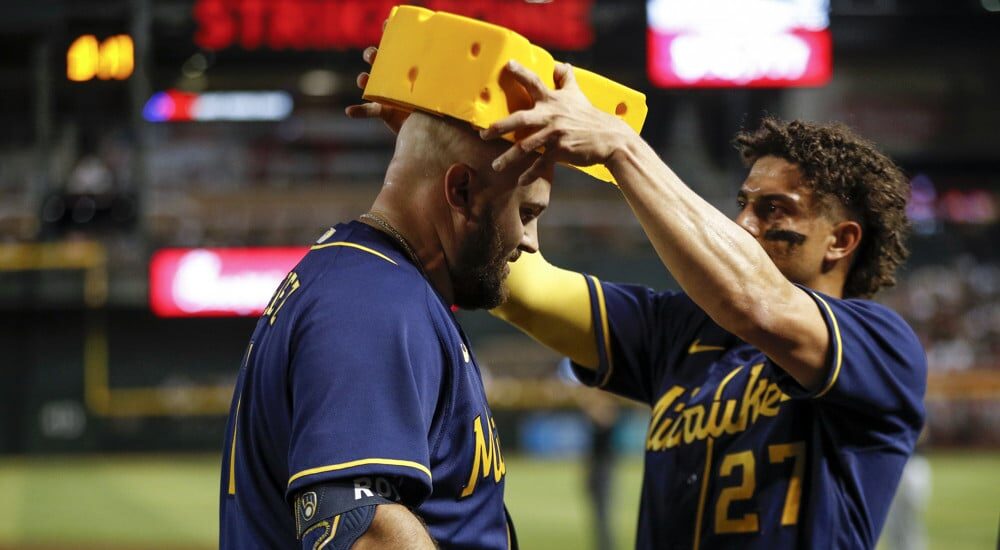 Rowdy Tellez of Brewers celebrates home run