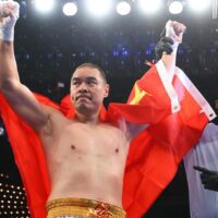 Zhilei Zhang celebrates boxing win