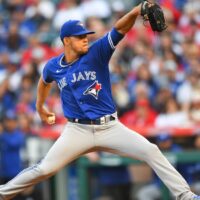 Jose Berrios pitches MLB baseball in first inning