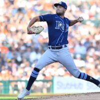 Shane McClanahan of Rays pitches baseball