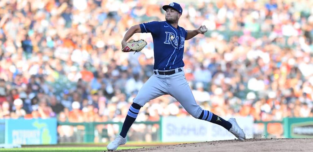 Shane McClanahan of Rays pitches baseball