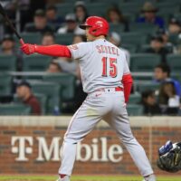 Nick Senzel of Reds looks to hit a NRFI