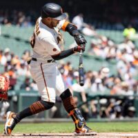 Thairo Estrada of San Francisco Giants hits baseball