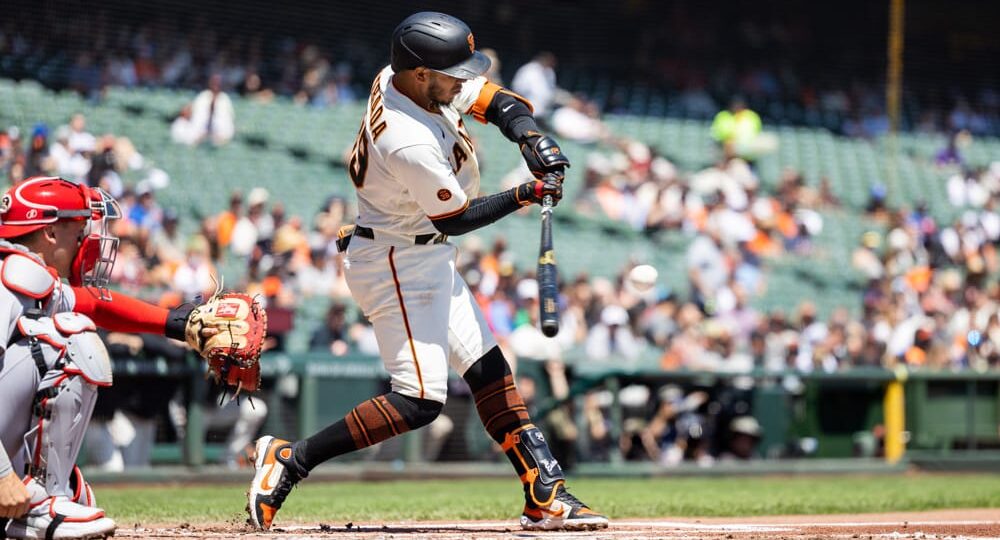 Thairo Estrada of San Francisco Giants hits baseball