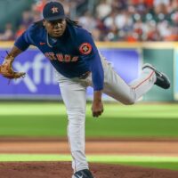 Framber Valdez of Astros pitches MLB baseball