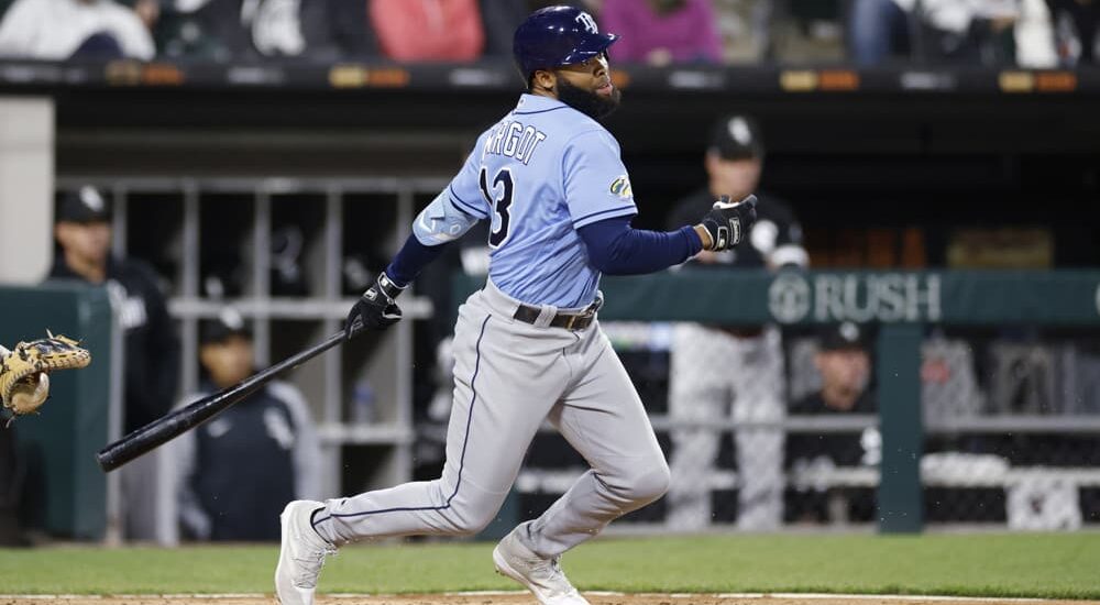 Manuel Margot hits for a RBI during baseball game