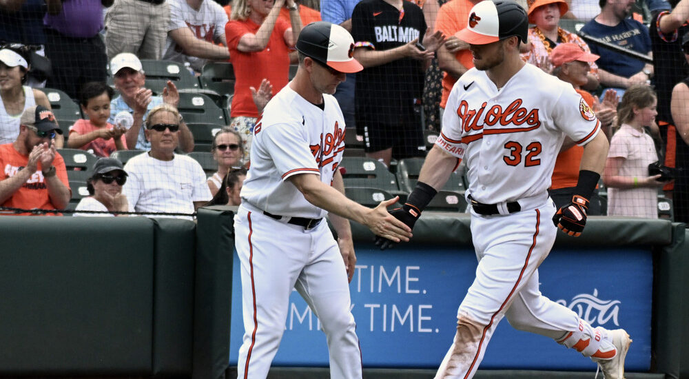 Ryan O'Hearn of Baltimore Orioles celebrates home run