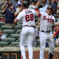 Matt Olson of Braves celebrates home run