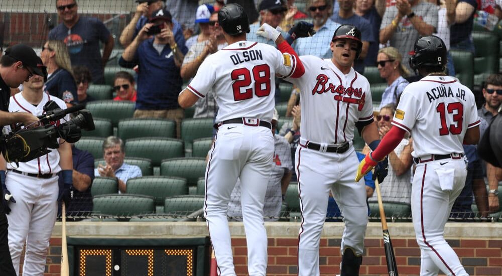 Matt Olson of Braves celebrates a NRFI