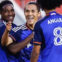 FC Cincinnati players celebrate MLS goal