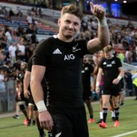 New Zealand rugby player celebrates win
