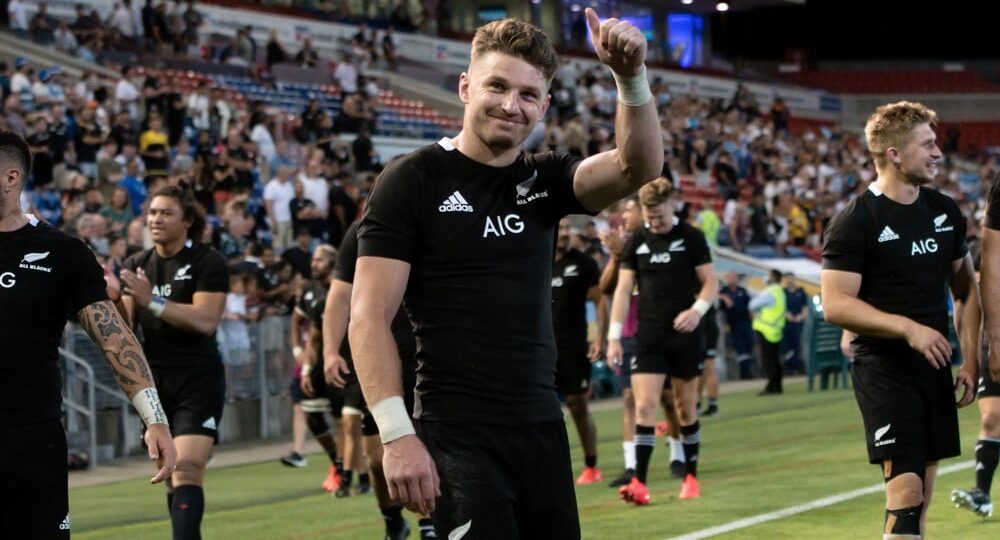 New Zealand rugby player celebrates win