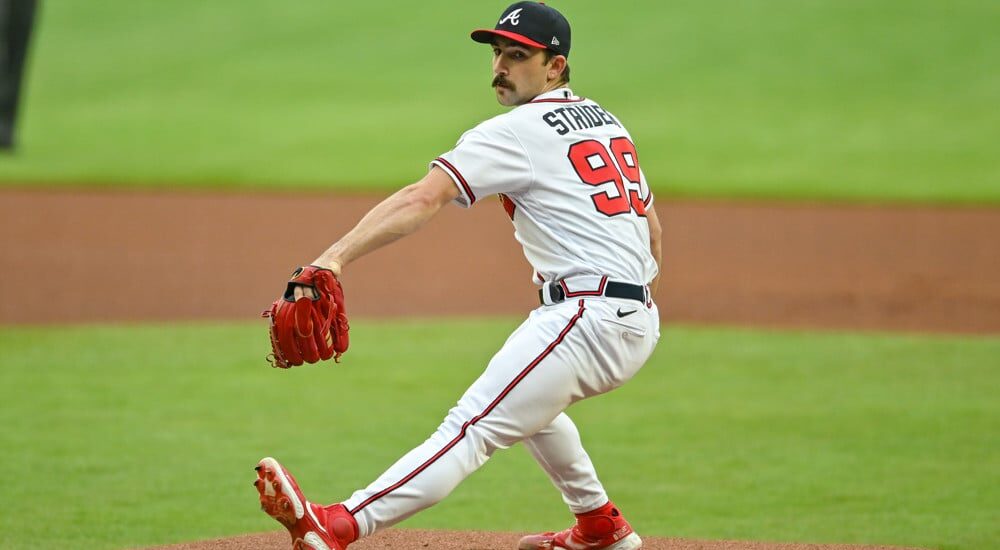 Spencer Strider of Braves pitches baseball