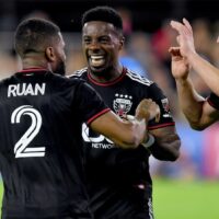 DC United players celebrate MLS goal