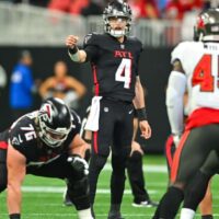 Atlanta Falcons QB Desmond Ridder calls play in NFC South game against Buccaneers